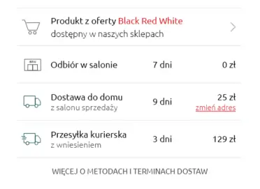 metody dostaw sprzedawcy Black Red White